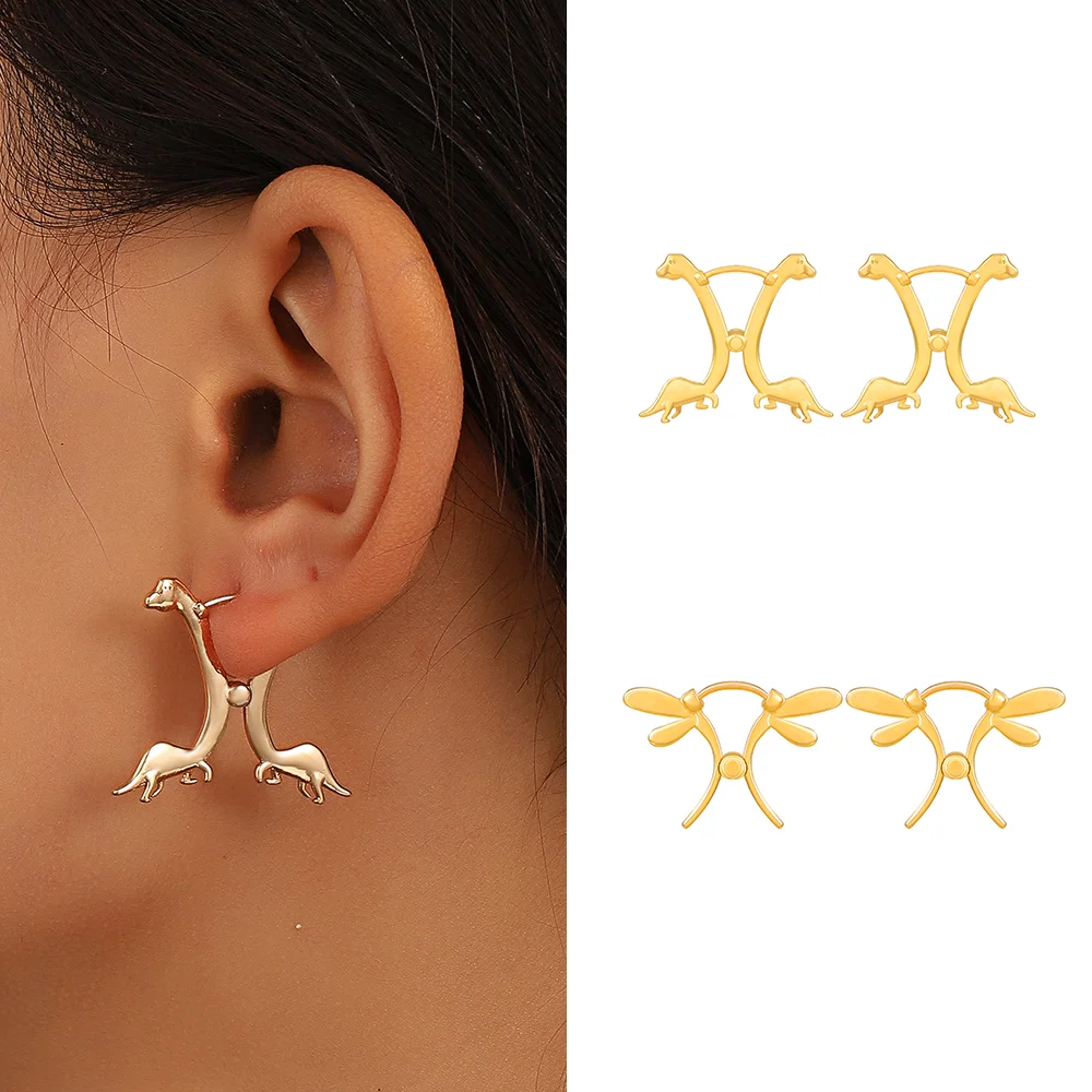 

Dinosaur Earrings Female Creative Fashion Dragonfly Earrings Simple Cute Small Animals