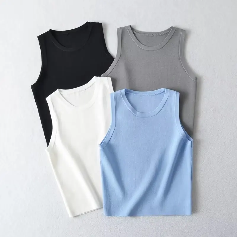 

Женский ТРИКОТАЖНЫЙ УКОРОЧЕННЫЙ ТОП, повседневная майка без рукавов с круглым вырезом и лямкой на шее, шикарная Женская одежда, весна-лето ...