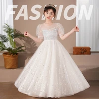 flower kids white dresses for girls cute birthday party evening dress long luxury 2022 celebrity wedding bridesmaid sequin gown