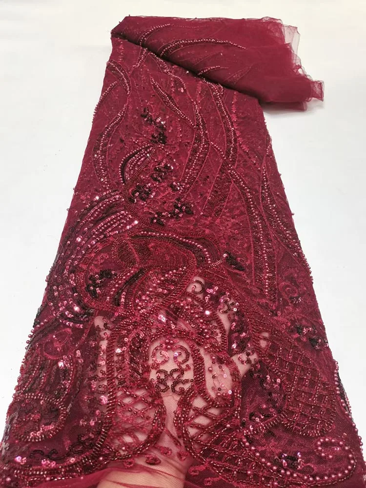 

New Design African Mesh Lace Fabric High Quality Elegant Nigeria Net Lace Fabric With Sequins French Tulle Lace Fabric For Party