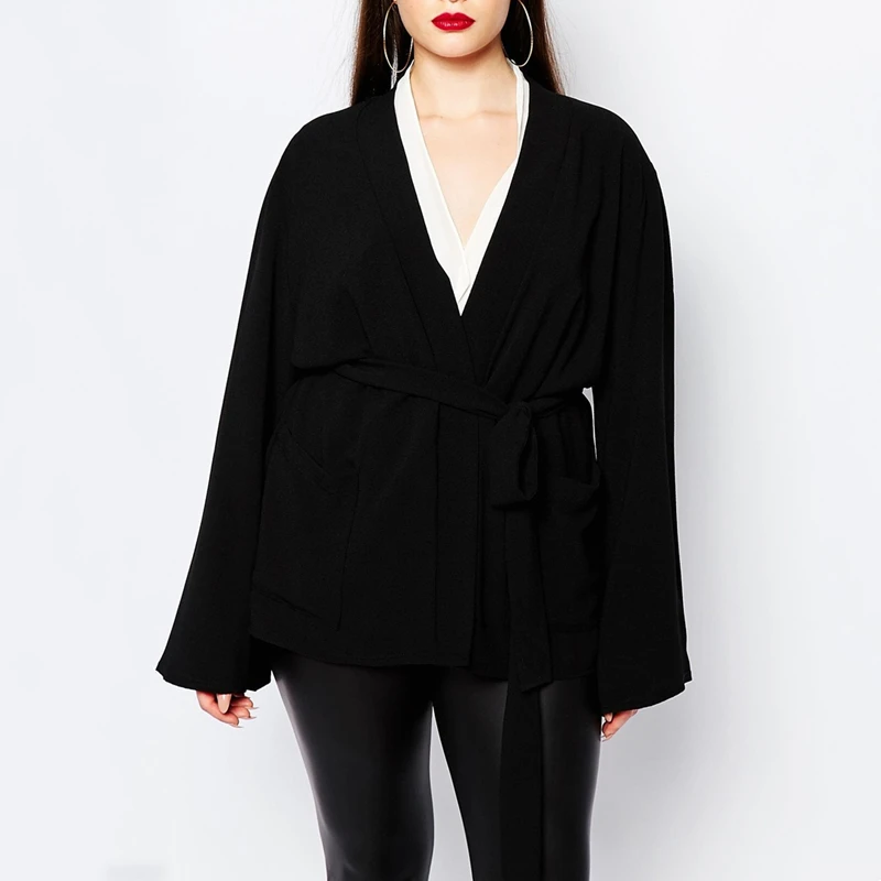 Женский кардиган на шнуровке свободная верхняя одежда большого размера 569