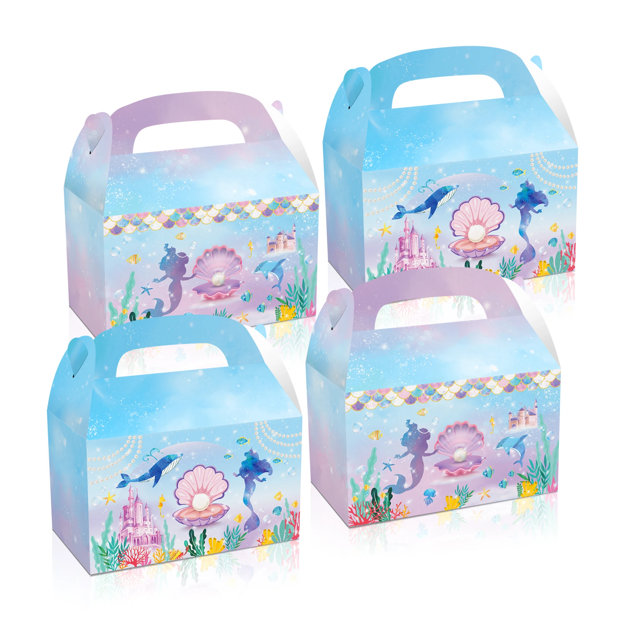 

DD076 4Pcs Fairy Tale Purple Mermaid Sea Shell Scales Birthday Party Cake Candy Pack Portable Gifts Box Baby Shower Party Decors