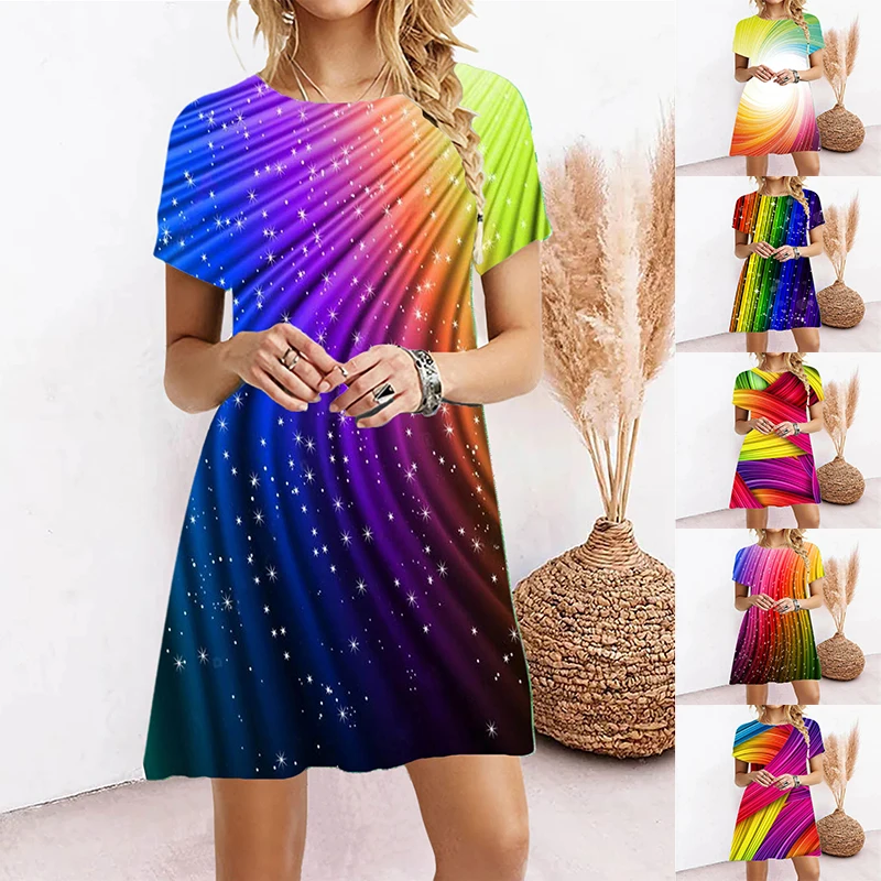 

Elegant Women Dress Vintage Print V-Neck Half Sleeve A-Line Dress Sundress 2022 Summer Fashion Female Loose Dresses Pius Size