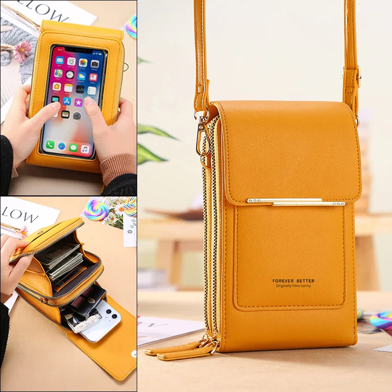 

Women Bag Soft Leather Wallets Case Touch Screen Cell Phone Purse Crossbody Shoulder Strap Handbag for Female Cheap Women's Bags