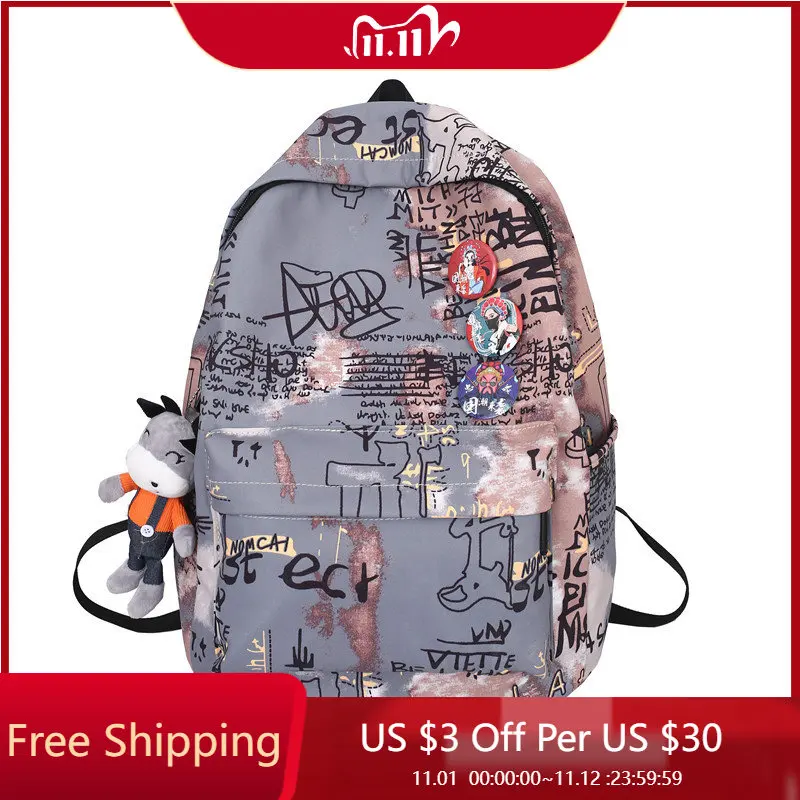 

Школьный портфель в Корейском стиле для учеников младшей и старшей школы, модный Классный рюкзак с граффити для студентов