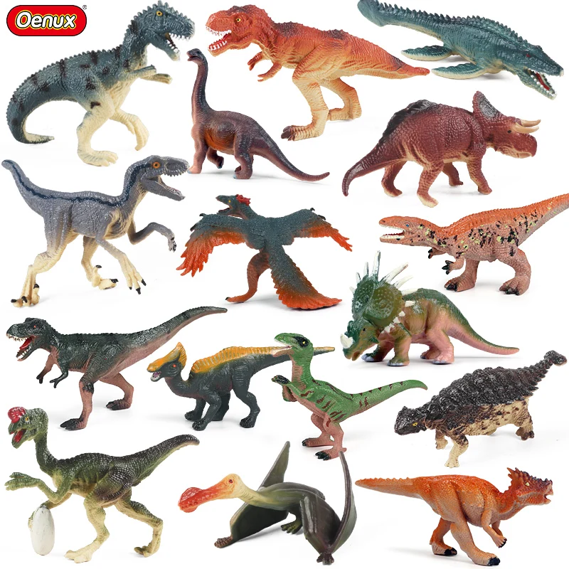 

Oenux 4pcs Small Jurassic Dinosaur Set Action Figure T-Rex Mosasaurus Velociraptor Carnotaurus Animals Model Educational Kid Toy