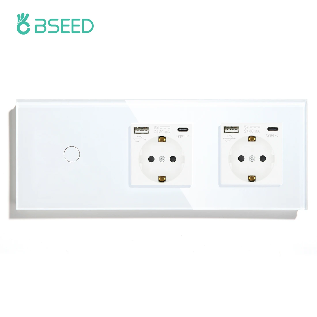 Сенсорный переключатель BSEED, 1/2/3 Gang, односторонний телефон с электрической вилкой USB Type-C, кристальная стеклянная панель 157 мм, 228 мм