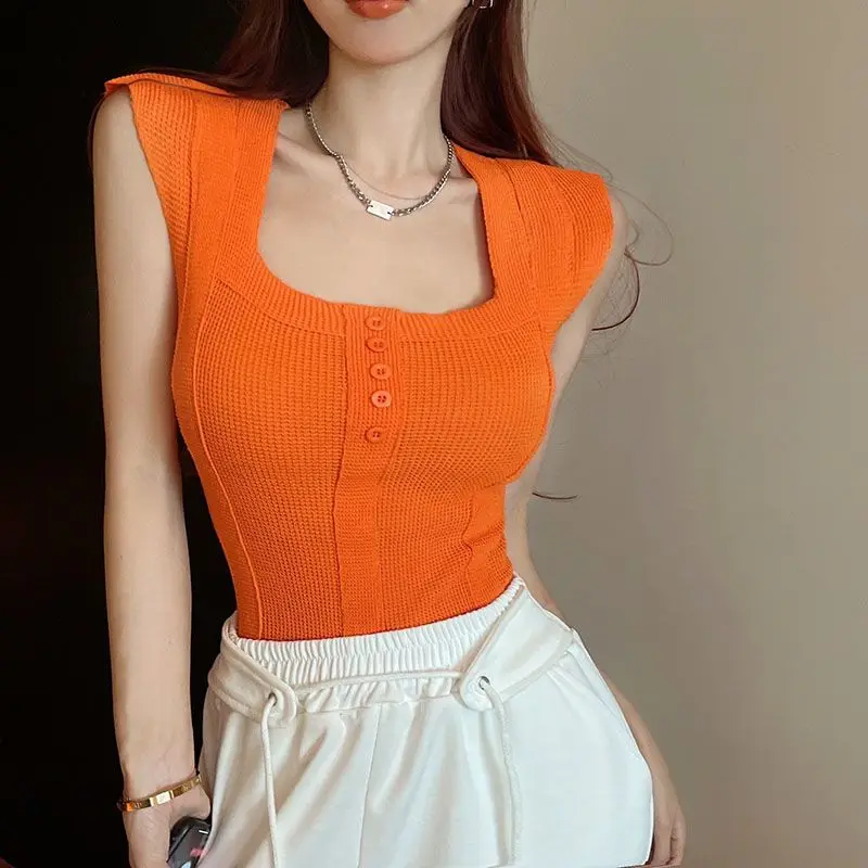 Новинка 2024 однотонная вязаная кофта женский элегантный топ без рукавов модная