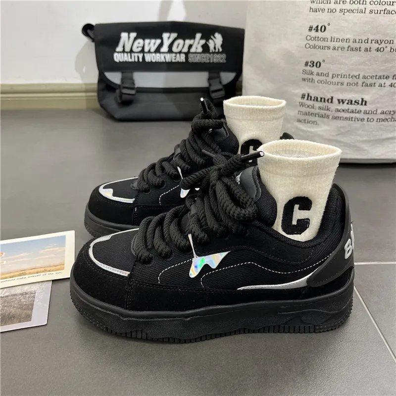 Национальная модная мужская обувь Ins Hong Kong Sle черные туфли с толстой подошвой