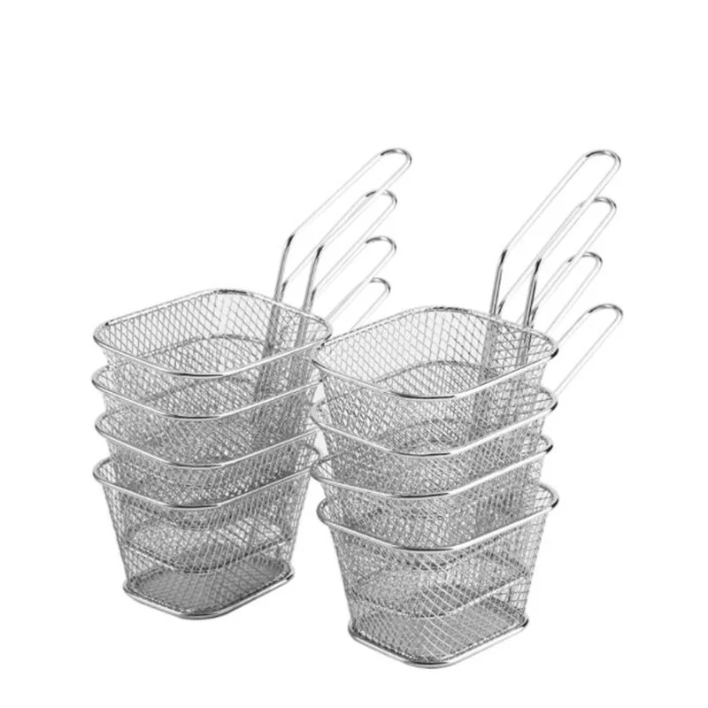 8Pcs Mini Stainless Steel Chips Deep Fry Baskets Food Presentation Strainer Potato Cooking Tool Kitchen Accessories Tools