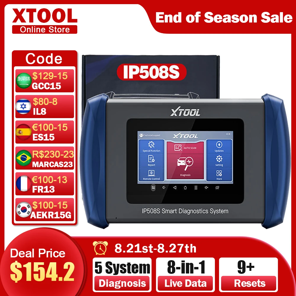 Автомобильный диагностический сканер XTOOL InPlus IP508S OBD2 для двигателя ABS EPB SRS коробка передач BMS DPF SAS TPMS инструмент для сброса масла бесплатное обновление