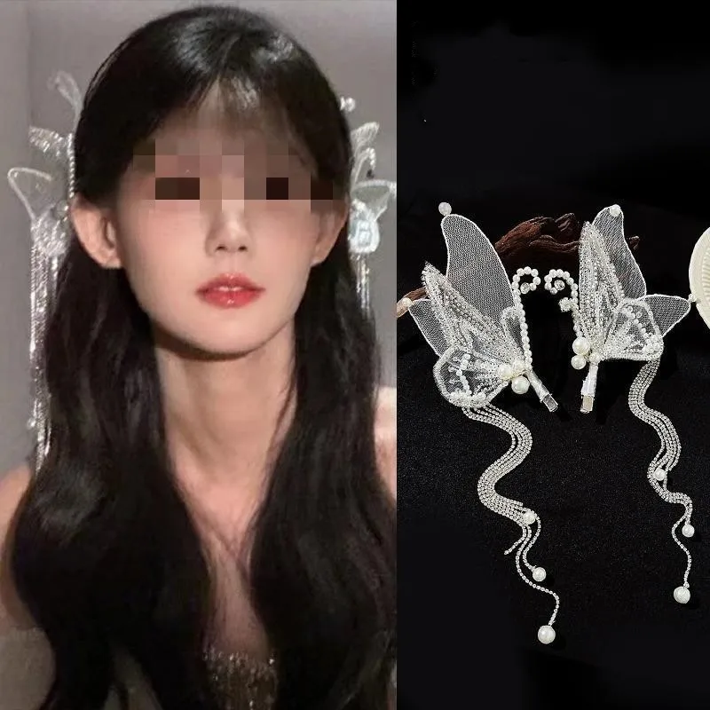 

2023 Fashion New Butterfly Genie Hair Accessories Clip Temperament Hundred Shattered Hair Card Tassel Pair Clip Decorations