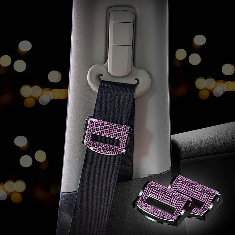 

2pcs Diamond-studded Seat Belt Buckle Car Seat Belt Clamp Seat Belt Clip Fixed Adjustment Stopper Vehicle Accessories Interior