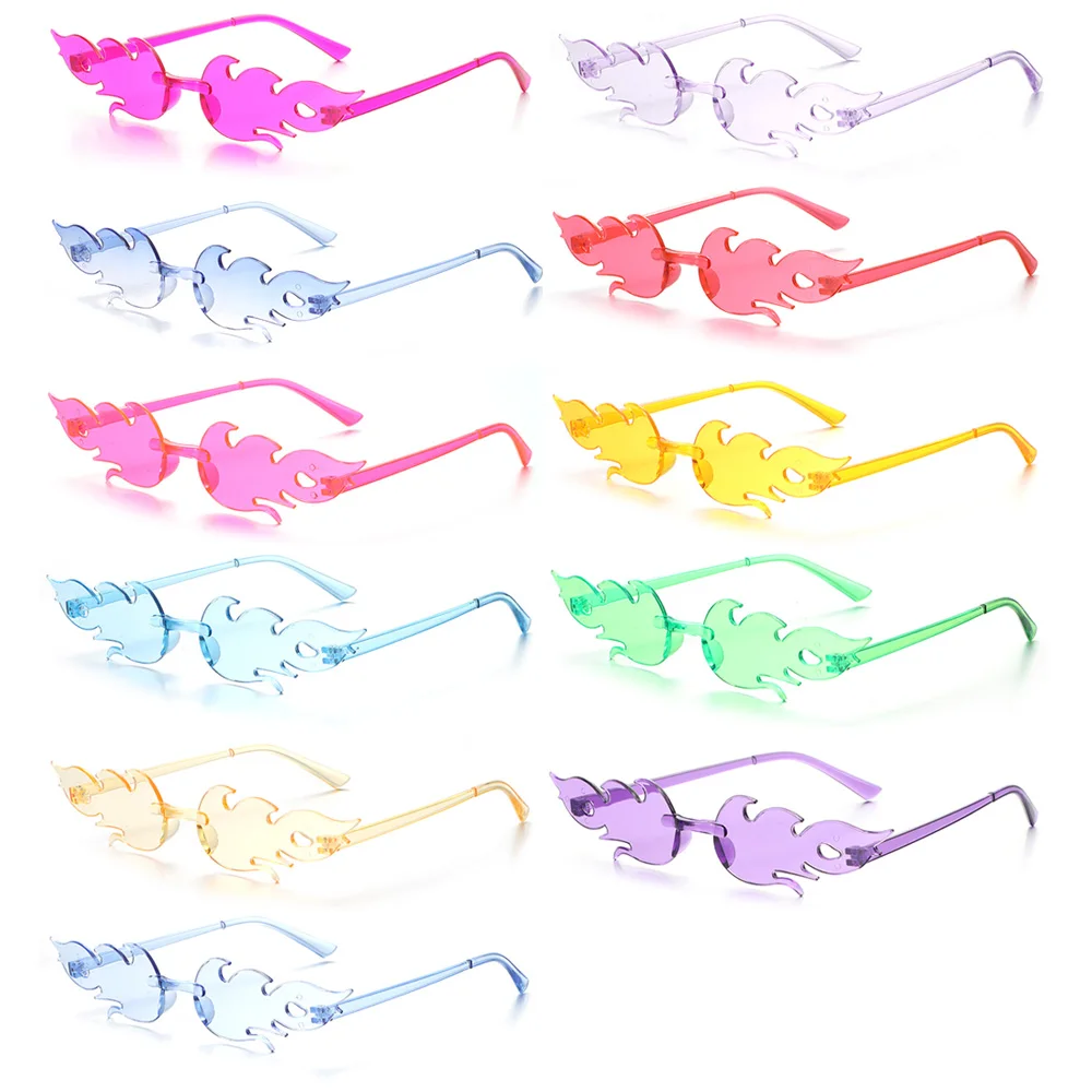Fire Flame Sunglasses for Women Trendy Rimless Sunglasses Novelty Metal Frame UV400 Sun Glasses Party Driving Eyewear