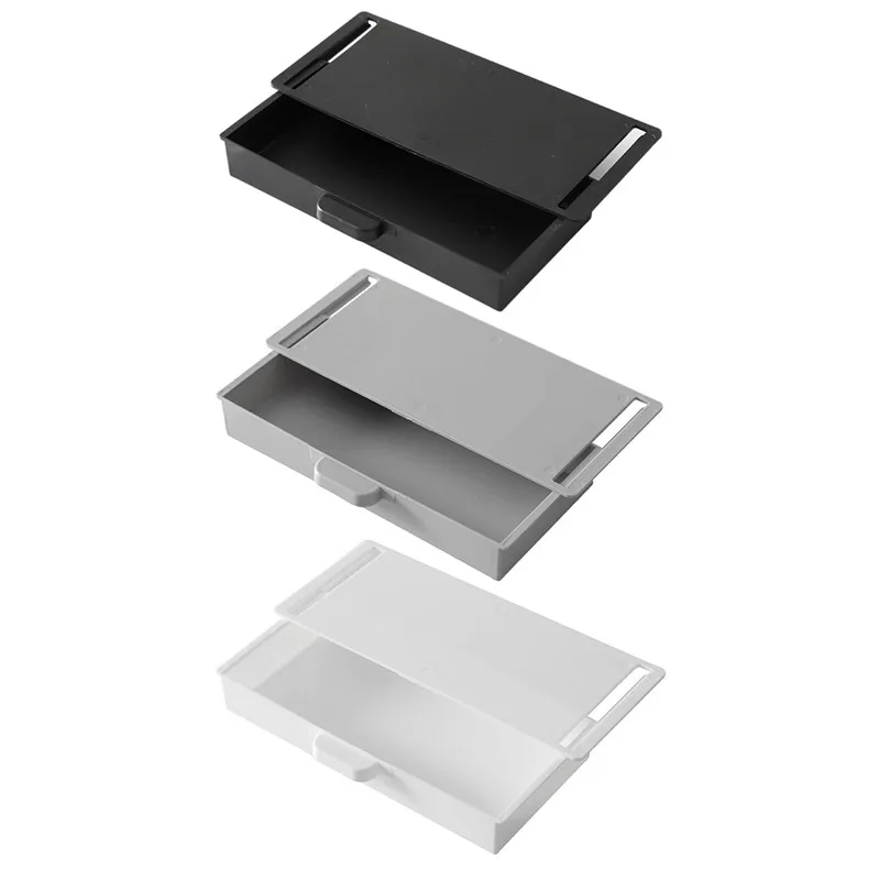 

Hidden Desktop Storage Box Under Desk Drawer Organizer for Office Pen Holder Adhesive Stationary Container Kitchen
