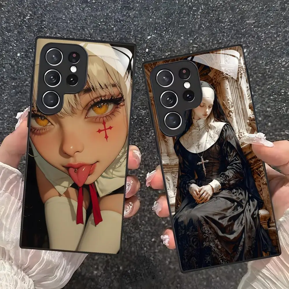 Фото Красивый чехол для телефона с изображением монахини для Samsung S26 S25 S24 S23 S22 S21 S20 Plus Ultra Note20, чехол из закаленного стекла №1