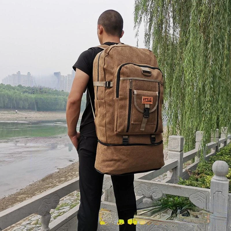 

Large Capacity Rucksack Man Travel Duffle Outdoor Backpack Male Luggage Canvas Bucket Shoulder Bags Men Camping Backpacks E111