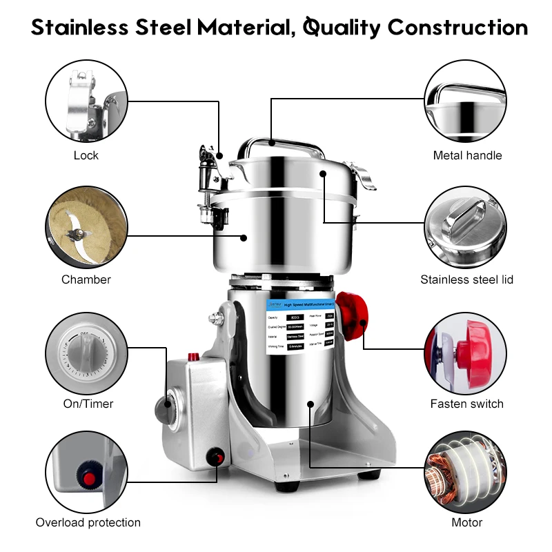 

36 Months Warranty 800G Herb grinder coffee grinder machine Grain spices mill medicine wheat flour mixer dry food grinder