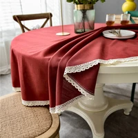 home waterproof solid color tablecloth imitation cotton and linen tassel lace round dining table coffee table tablecloth