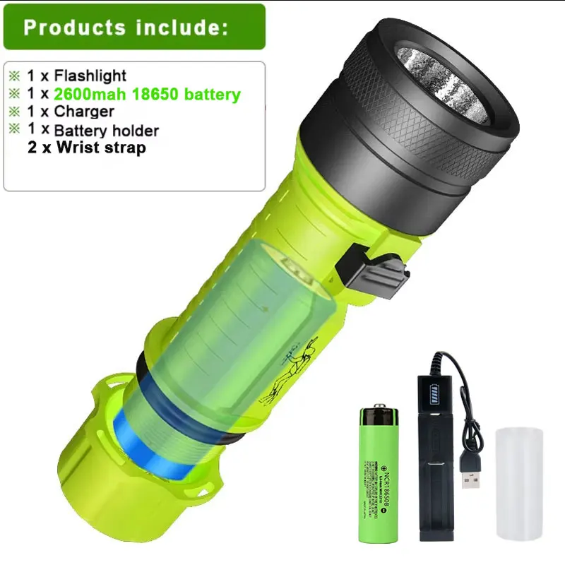 

Diving Flashlight Rechargeable Dive Torch 2000 Lumens Super Bright Scuba Dive Light IPX8 Underwater Light Waterproof Flashlight