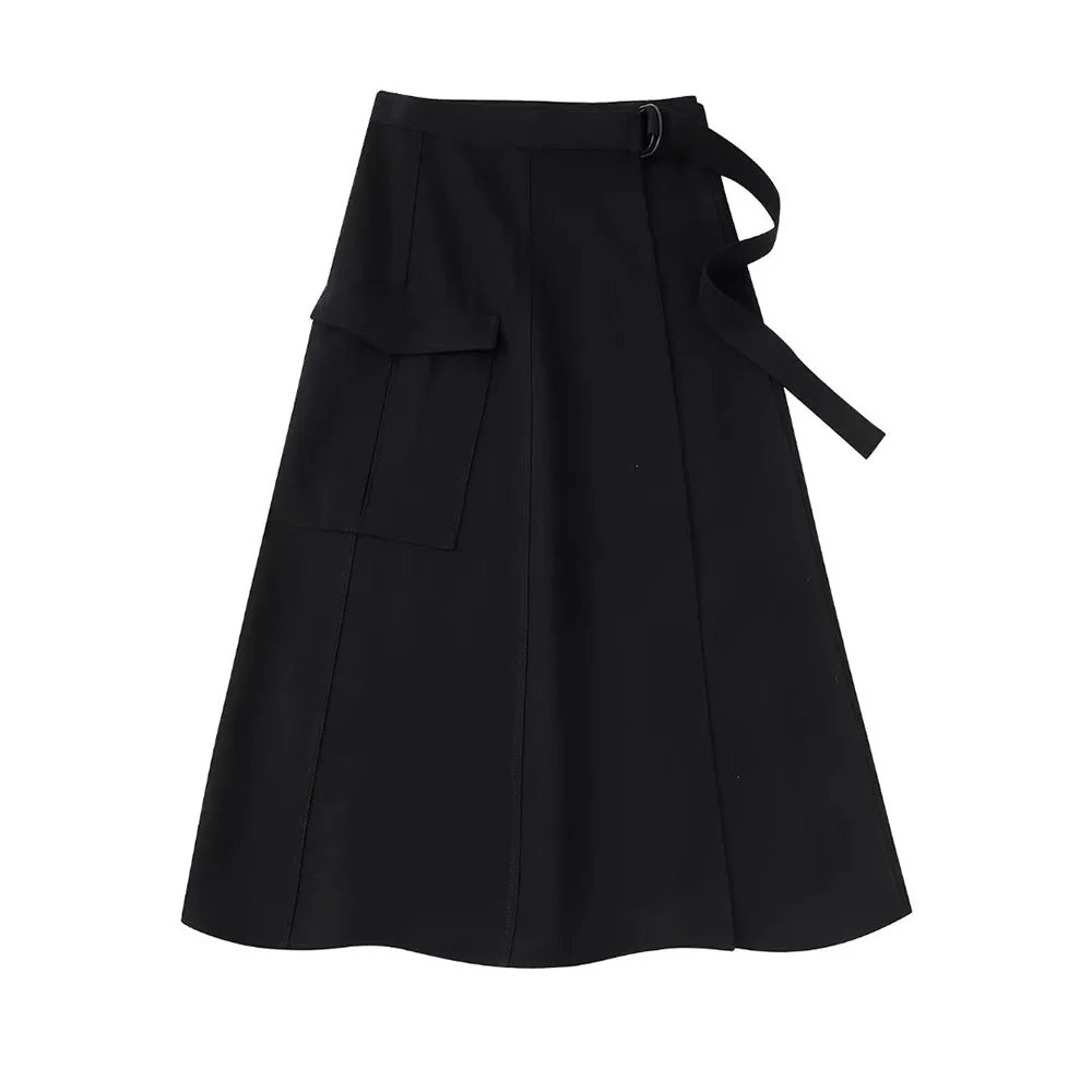 

Autumn and Winter New Fashion Women's Casual and Versatile Black Work High Waist Pocket Decoration Half Skirt