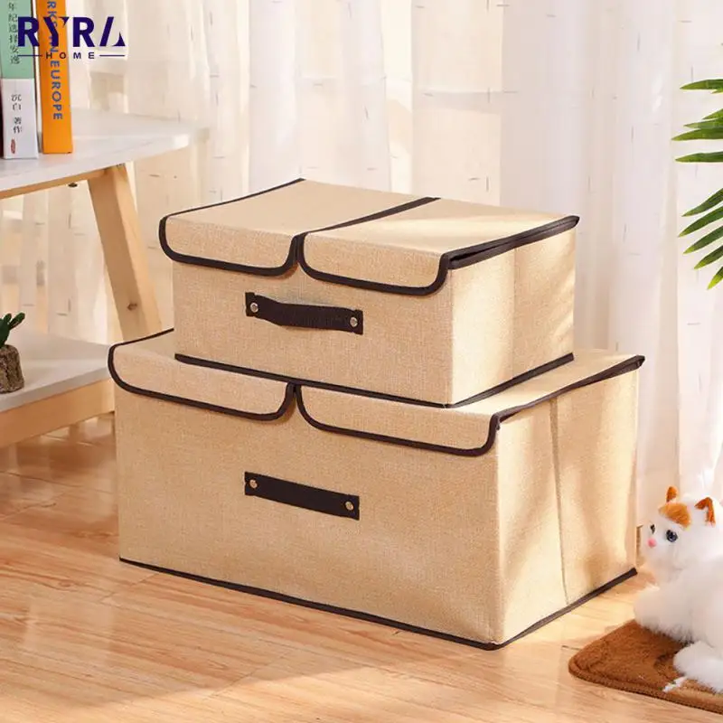 

Креативные моющиеся коробки для хранения из хлопка и льна с крышкой, ручка для одежды, носков, органайзер для дома