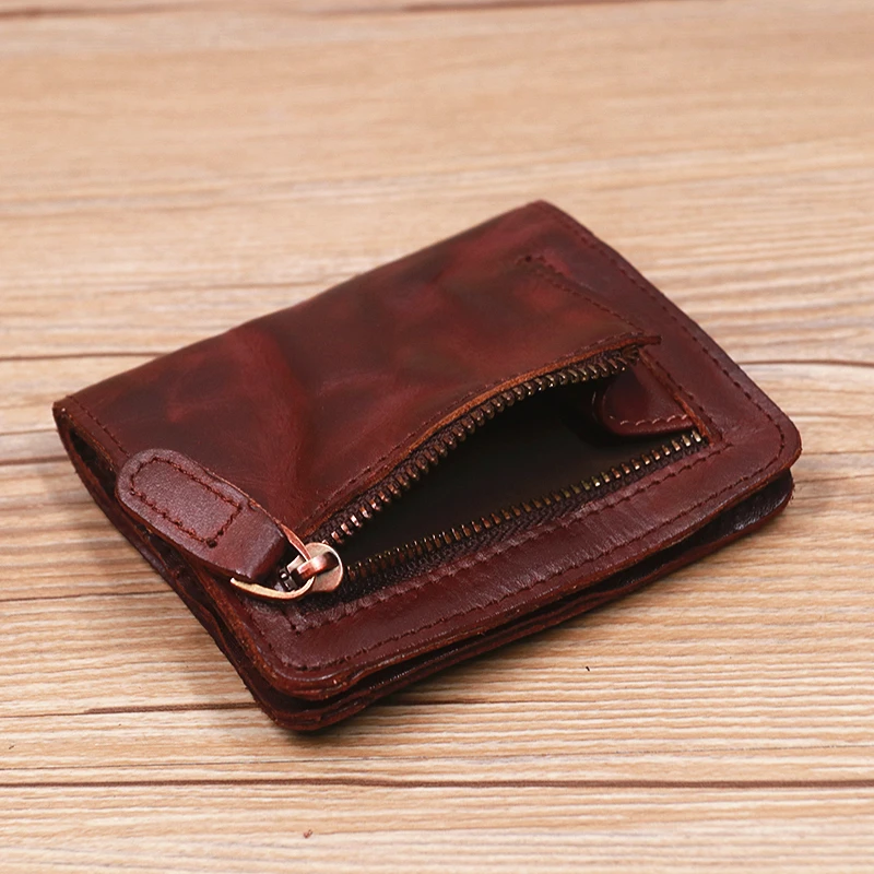 Genuine Leather Short Women's Wallet Vintage Slim Female Coin Purse Multi Function Men Card Holder Money Clip