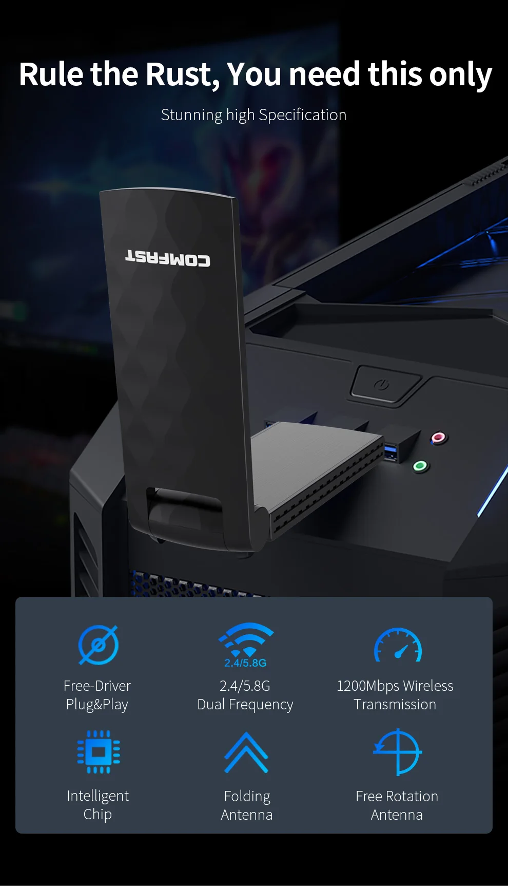 Бесплатный Wif Адаптер 2 4 и 5 8 Ghz MT7612U 1200M WI-FI антенна беспроводная сетевая карта