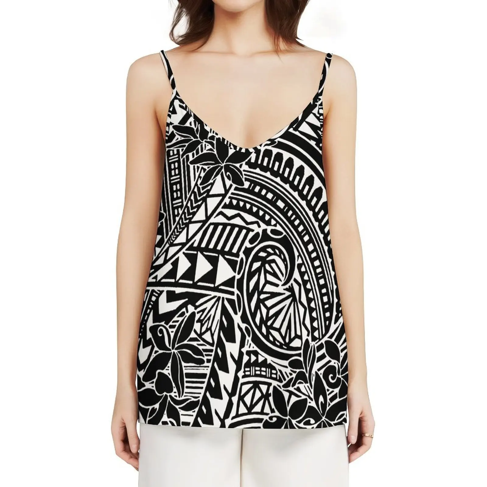 Фото New Polynesian Floral Print Sleeveless Casual tops Custom Hawaii Backless camisole Plus Size Women Clothing №5