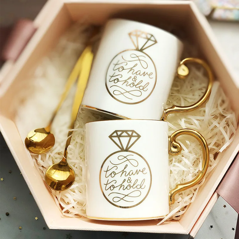 

Nordic Ins Gold Circled Mug With Lid Spoon Light Luxury Creative Personality Trendy Water Cup Household Ceramic Coffee Mug