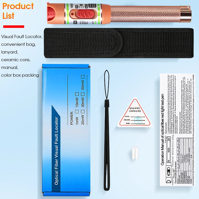 1/10/20/30/50MW Visual Fault Locator FTTH Fiber Optic Cable Tester 2.5mm(SC/FC/ST) Interface High Quality VFL Optical Fiber Tool
