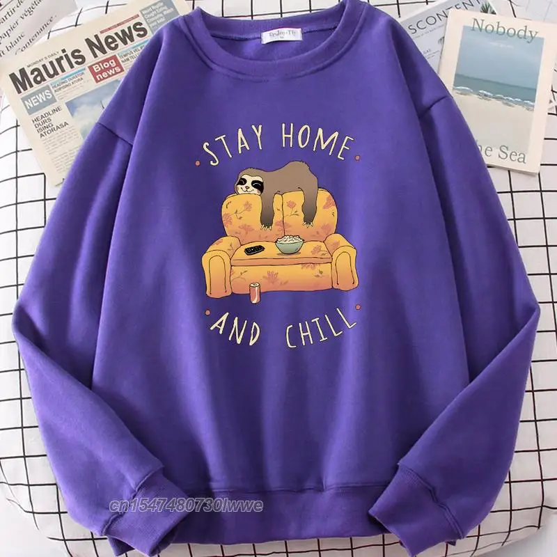 

Stay Home And Chill Print Women Men Hoodies Autumn New Sweatshirt Oversize Crewneck Loose Clothes Cute Hoody Women Men's