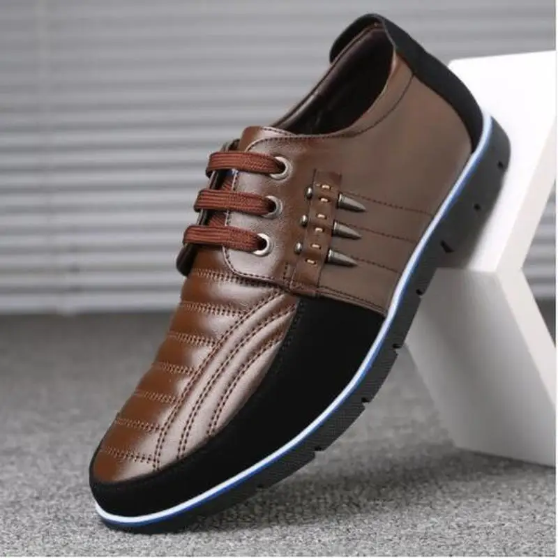 

Men genuine leather shoes High Quality Elastic band Fashion design Solid Tenacity Comfortable Men's shoes big sizes