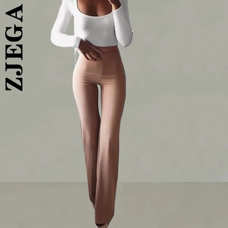 

Zjega Fashion Pants Trousers Women Korean Flares Quality Trousers Chic Solid Pant All-Match Vintage Elastic Female Women Pants