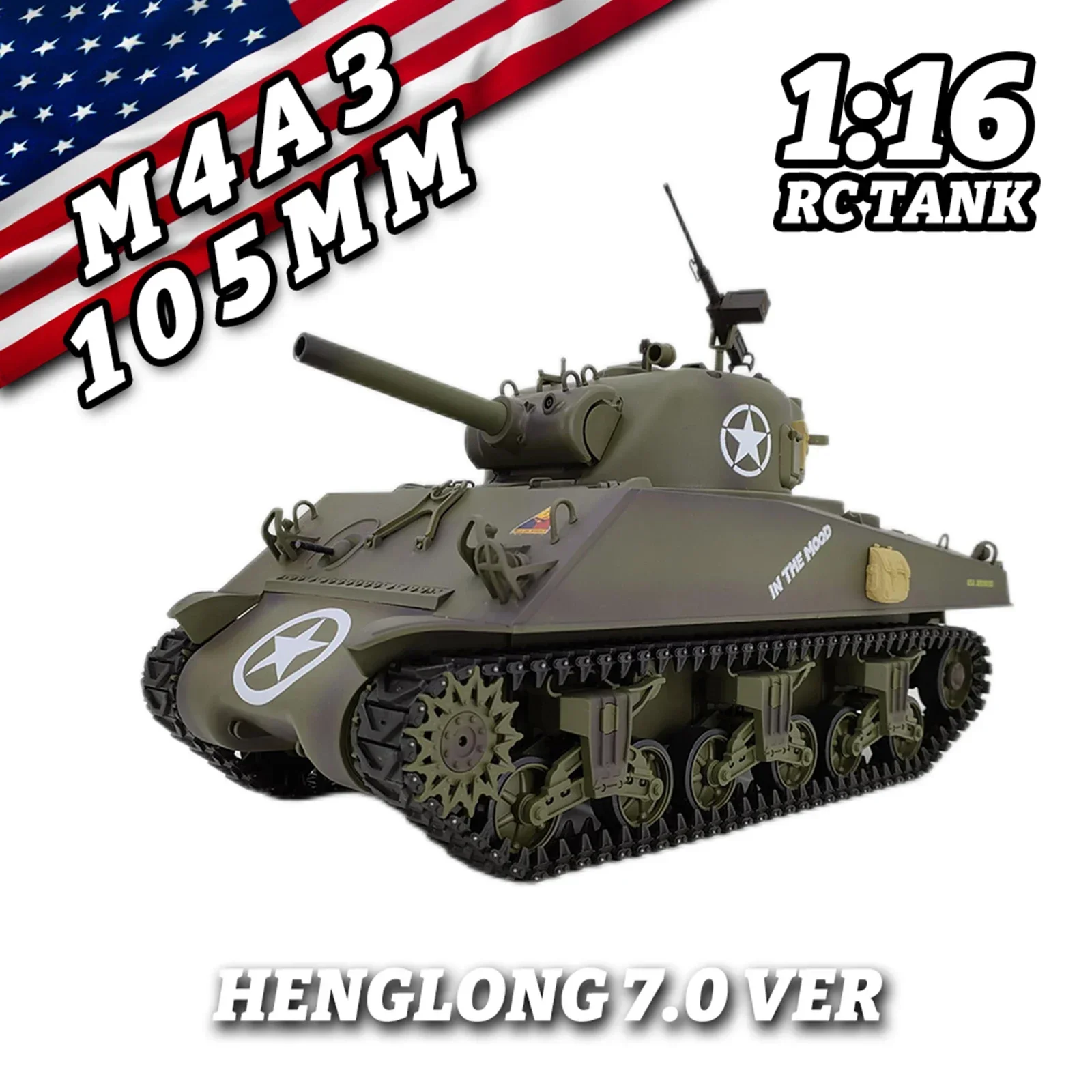 1: 16 Американский танк с дистанционным управлением M4a3 3898-1 пистолетным цилиндром