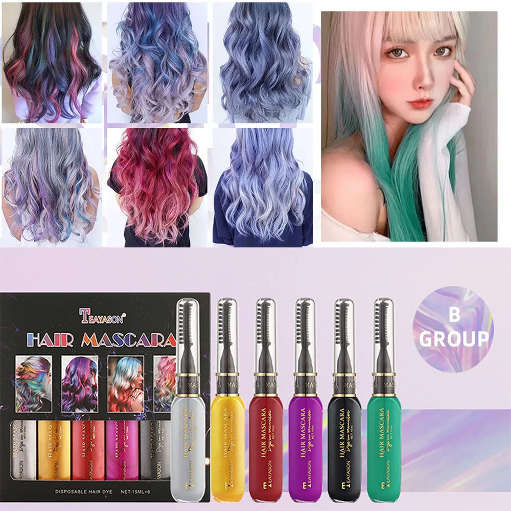 

Mix 6 Colors Hair Dye Mascara Coloring Cream Styling Tool Temporary Disposable DIY Hairstyle Coloring Cream Pick Color Mascara