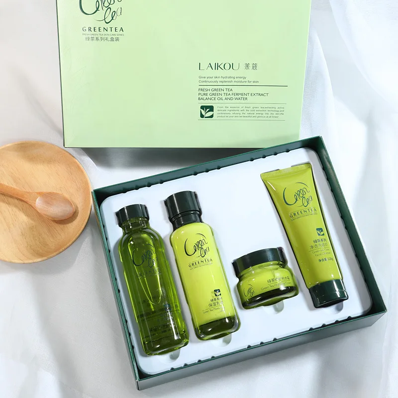 LaiKou green tea plant herb skin care four set of Moisturizing Cleansing Cream toner cream