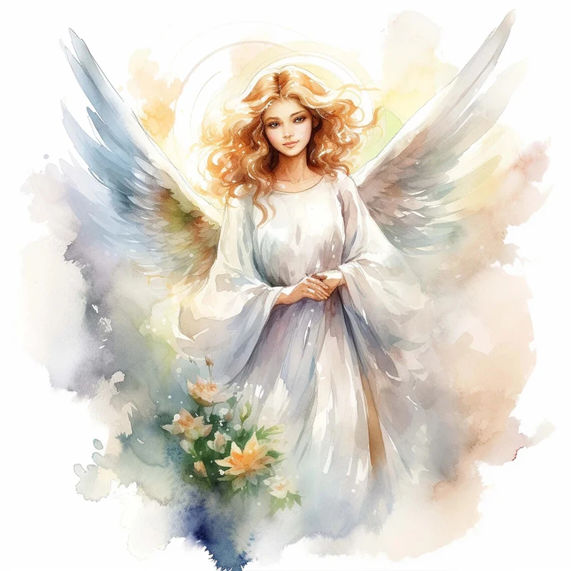Акварельная наклейка с ангелом