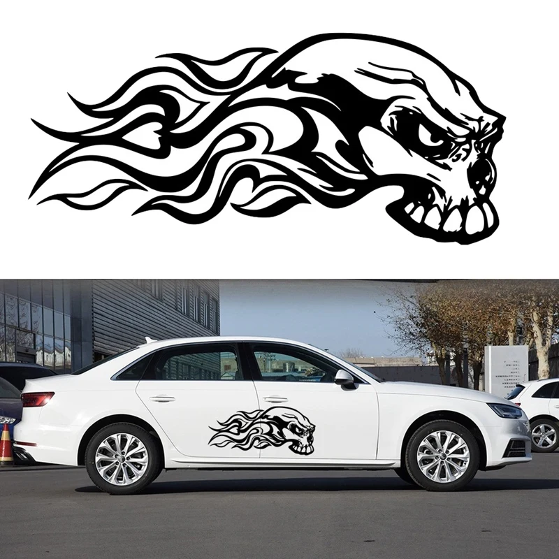 

2Pcs Car Side Skirt Sticker Stylish Flame Image Car Side Door Body Vinyl Film Stickers Universal DIY Styling