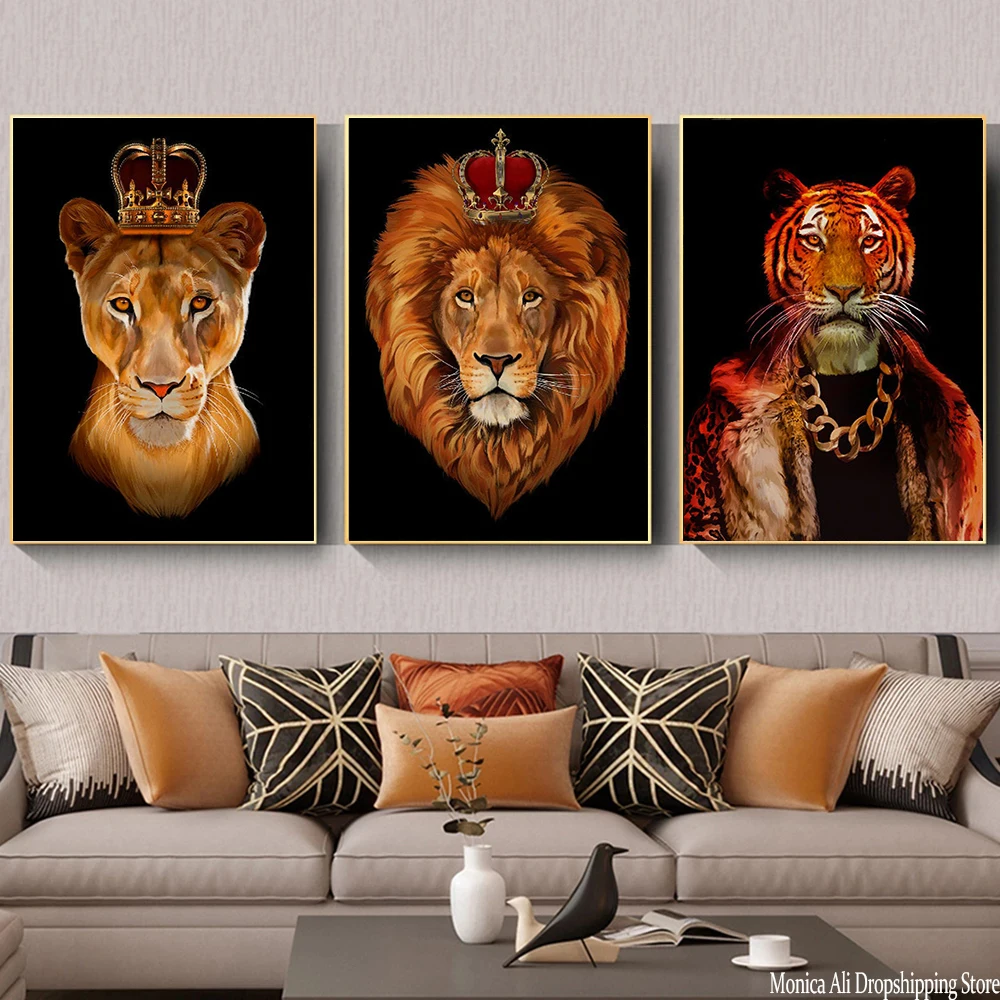

Abstract Lion King Queen and Tiger Poster Print Animal Wall Art Print Canvas Painting Modern Home Decor Picture for Living Room