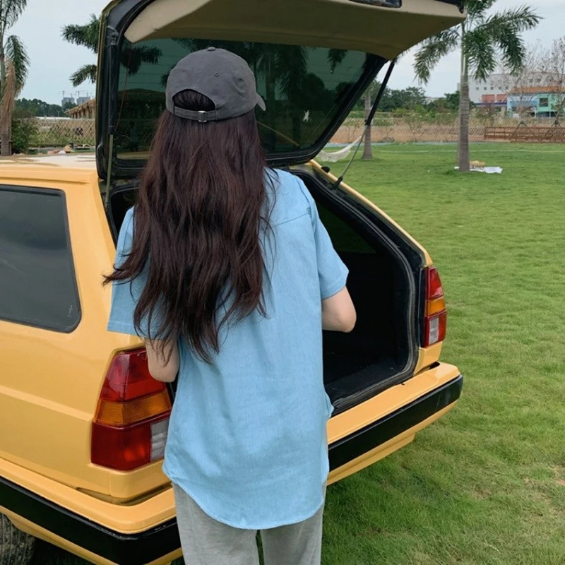 Женская джинсовая рубашка с коротким рукавом Свободный кардиган в стиле ретро |