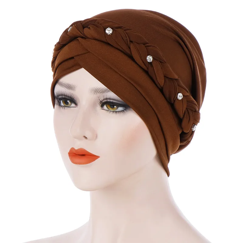 

New Women's Hair Care Islamic Jersey Head Scarf Milk Silk Muslim Hijab Beads Braid Wrap Stretch Turban Hat Chemo Cap Head Wrap