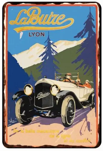 Реклама La Buize Lyon Motor Racing 1930 года Цельнометаллическая жестяная вывеска 8x12 Vintage ALI