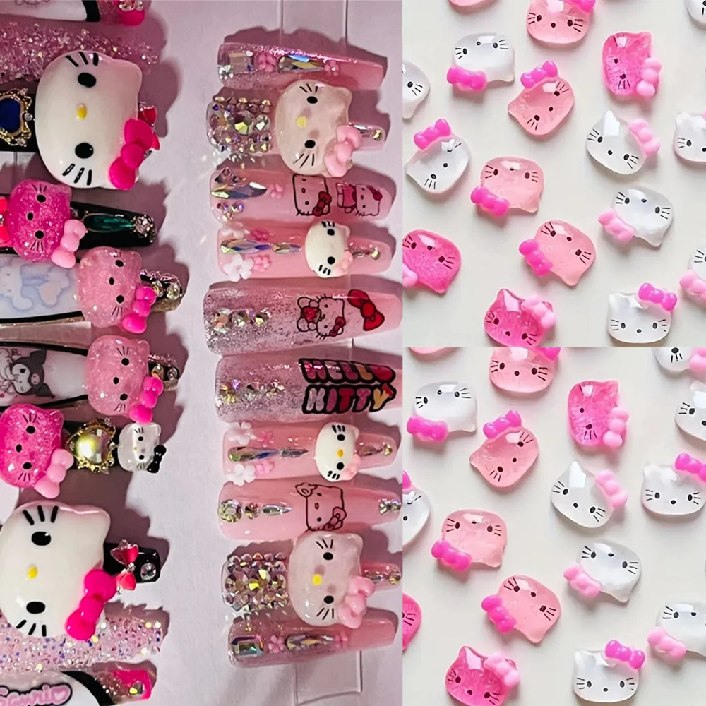 30 шт. 3 цвета украшения для ногтей с головой Hello Kitty Y2K японские полупрозрачные