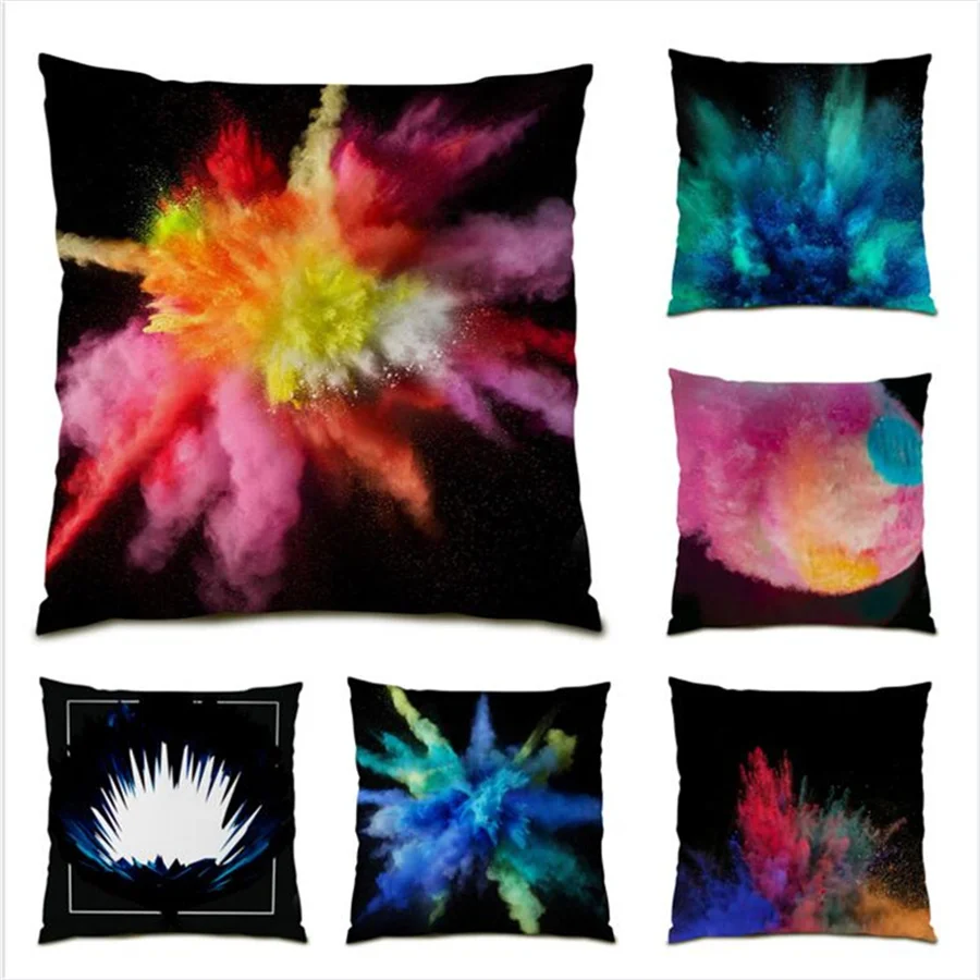 

Polyester Linen Home Decoration Colorful Pillow Cover Velvet Cushion Covers 45x45 Artistic Painting Sofas for Living Room E0115