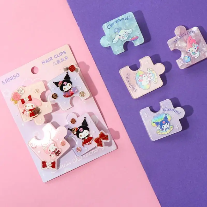 

4Pcs Kawaii Kuromi My Melody Hair Clip Anime Cartoon Cinnamoroll Funny Puzzle Hairpins Girl Headwear Hair Accessories Toy Gift