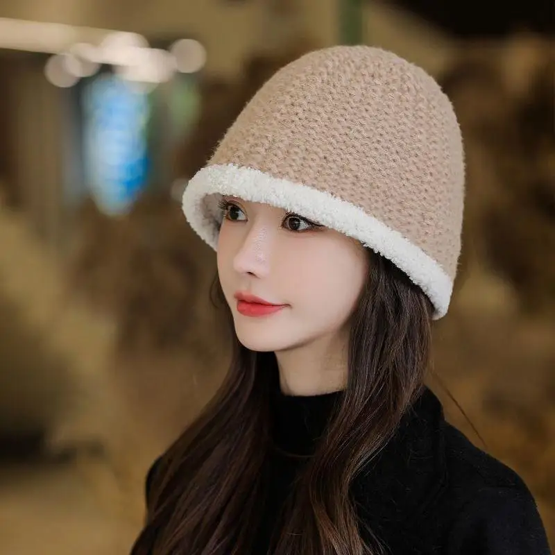 Autumn and winter 2022 hat for Women plush knitting bucket hat Thickened warm wool fisherman hat Solid casual versatile pot hat