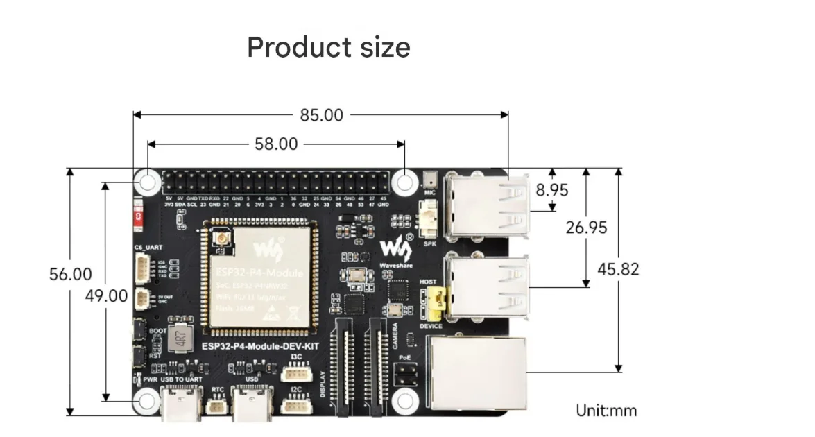 Электронная плата разработки ESP32 P4, интегрированная с ESP32 C6, дисплеем DSI, камерой и портом Ethernet RJ45 (art.: 3920dba9e2d8f) - 3920dba9e2d8f
