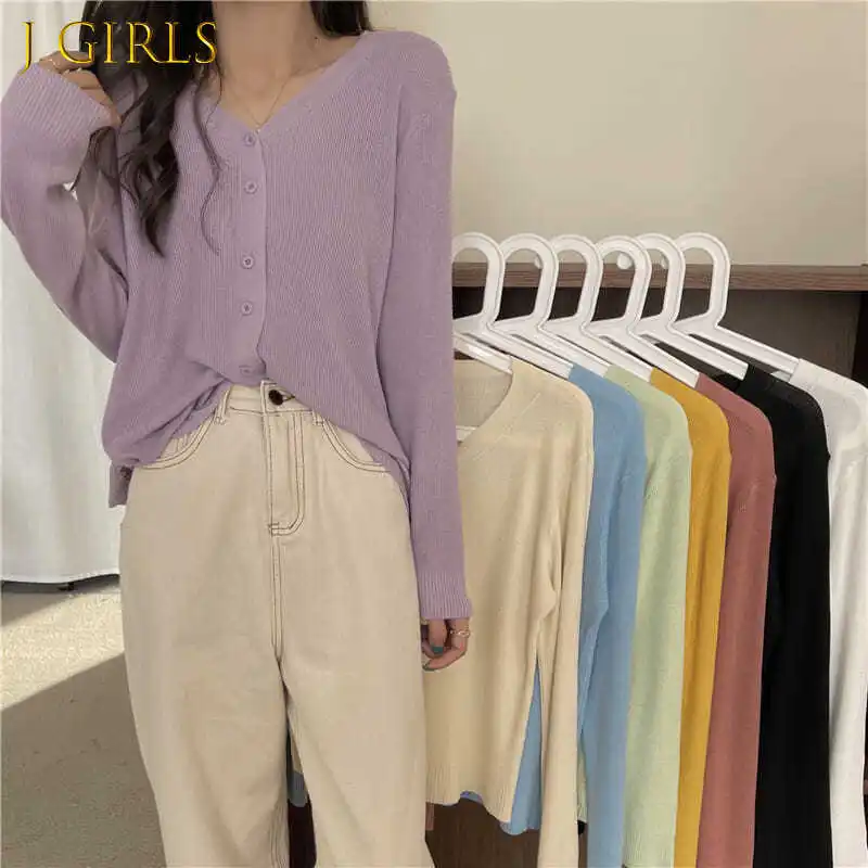 

Cardigan Women Long Sleeve Lazy Comfortable V-neck Single Breasted Sweater Candy Colors Ladies Clothing Basic Spring Autumn Soft