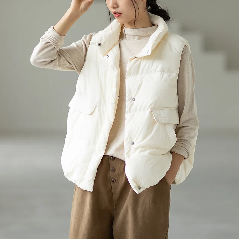 

New Fashionable Lamb Wool Stitching Down Cotton Vest Women's Autumn and Winter New Style Korean Thick Warm Warm Vest Jacket